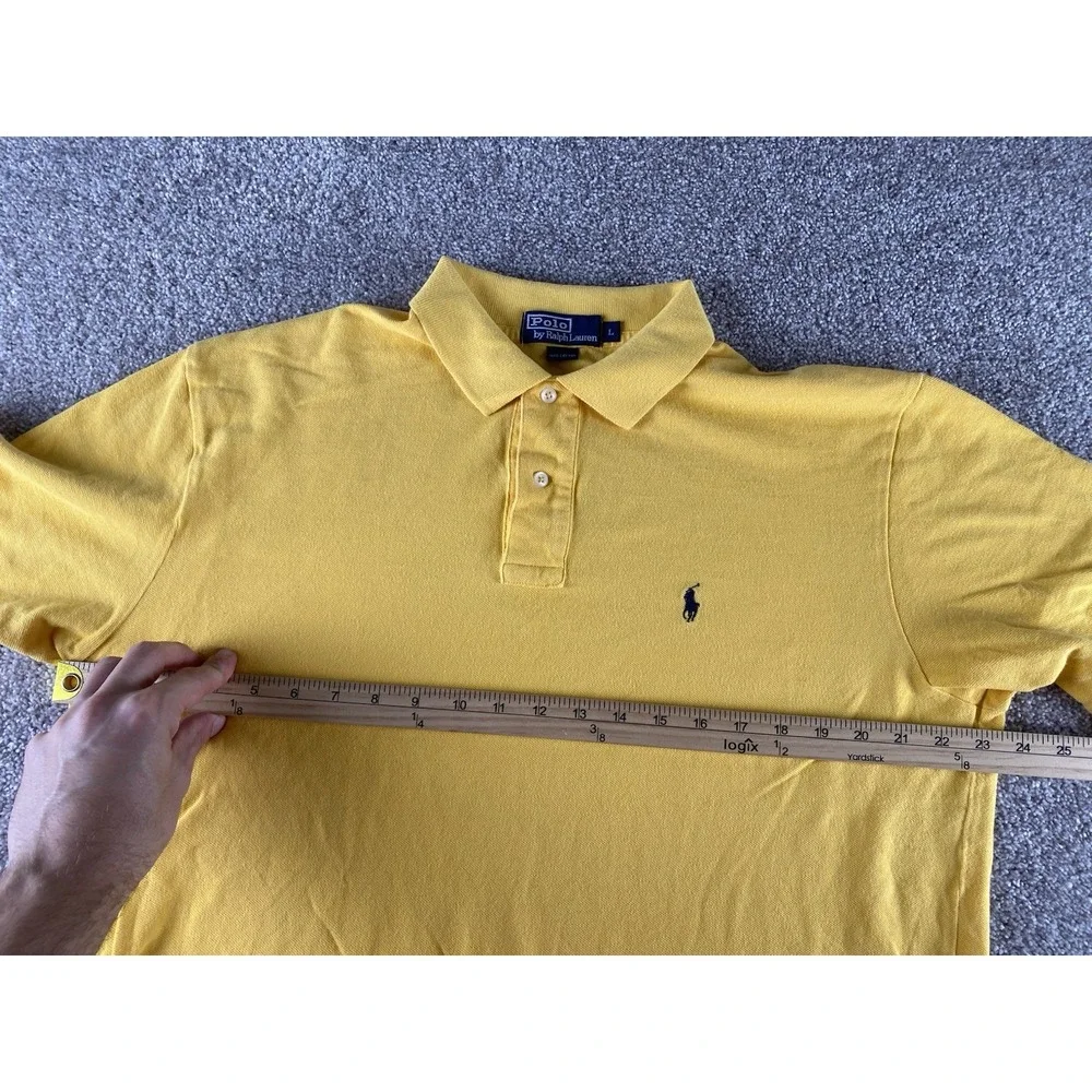 Polo Ralph Lauren Solid Yellow Polo Shirt Soft Cotton Mens L Blue Pony Preppy
